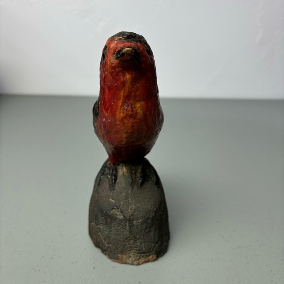 Primitive Folk Art Red Bird Robin Cardinal Stone Clay Statue Sculpture Carving - Picture 7 of 12